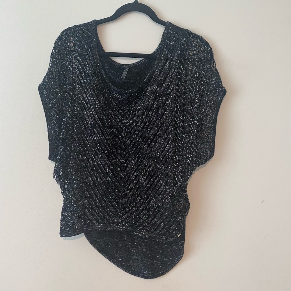 GUESS Black and Shimmer Crochet Poncho Top SZ S. Worn once. Perfect condition.